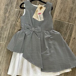 Girls size 6 grey and white stripes dress
